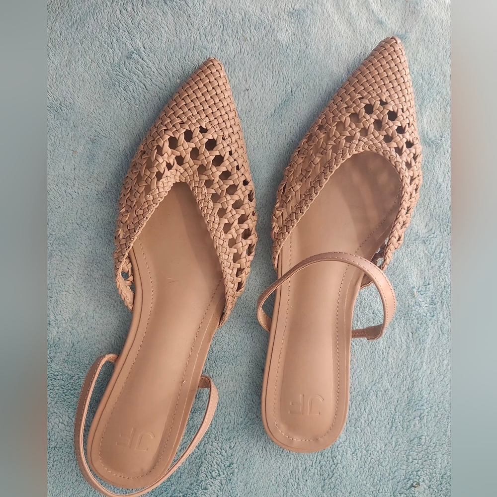 JustFab Beige Woven Slingback Flats